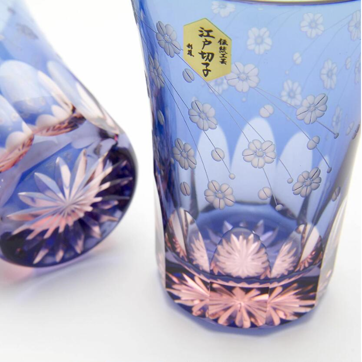 彩鳳】江戸切子 桜文様天開 タンブラーペア 木箱入伝統工芸品