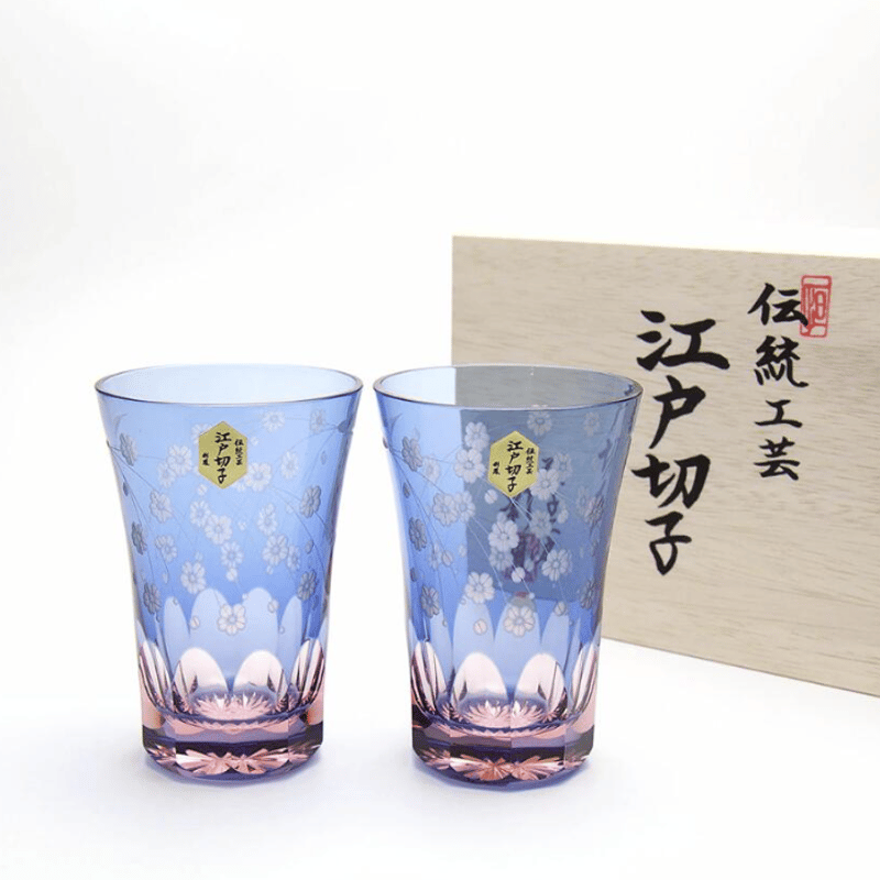 硝子工房彩鳳 重矢来文様 タンブラー ペア 江戸切子 伝統工芸 箱入り未使用品 硝子工房 彩鳳】 江戸切子 タンブラー ペア 重矢来文様 化粧