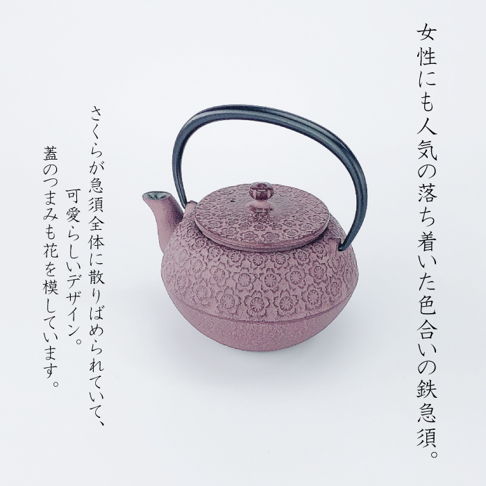 新品 南部盛栄堂 鉄急須 まろみアラレ ピンク kira Kira様　売約済み OIGEN】南部鉄器急須／まろみアラレ(白ピンク)＆瓶敷／アラレ