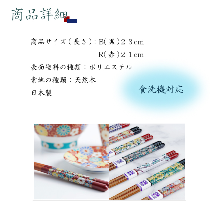 九谷焼 色絵 × 若狭塗箸 ギフトセット｜青郊窯 日本製｜縁起・大人