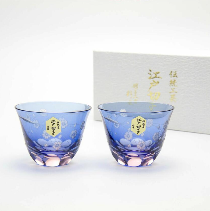 彩鳳】江戸切子 桜文様天開 ぐい呑 グラスセット 化粧箱入 | IZUMIYA