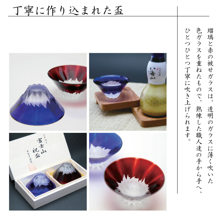 富士山祝盃 青赤富士セット 木箱入 | IZUMIYA
