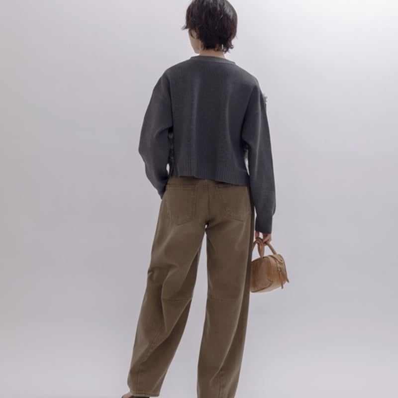 EImeeLaw(エイミーロー）ファードッキングロゴテープニットカーデ