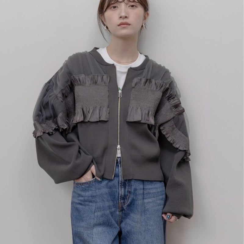 Eimeelaw（エイミーロー）シャーリングフリルニットブルゾン | ZAZABYS