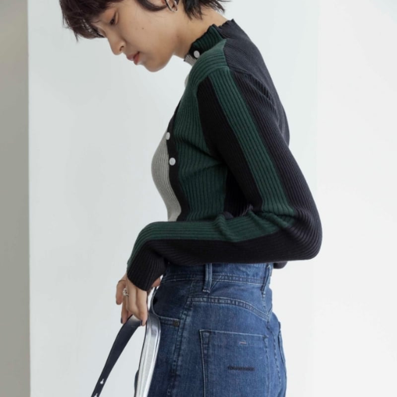 Eimee law（エイミーロー）ボタン付きブロック配色リブニット