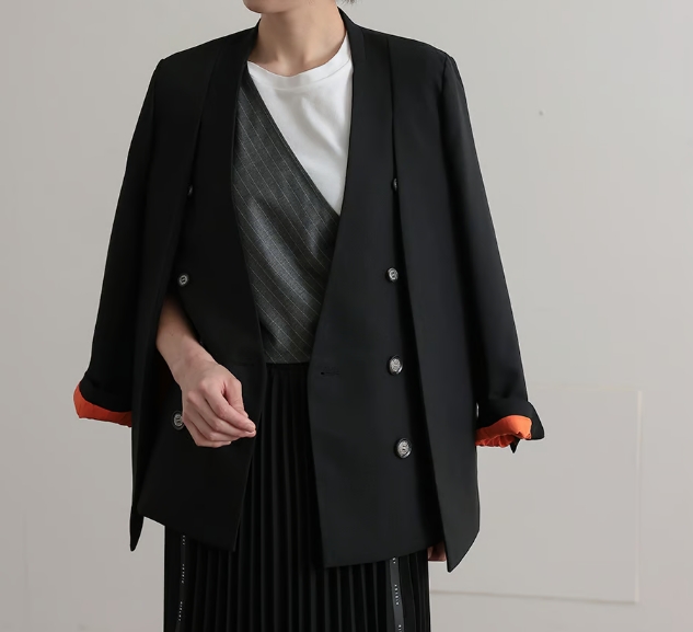 RISLEY☆肩掛けミリタリージャケットレイヤードノーカラー