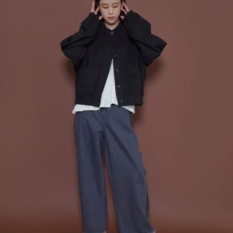 Y's ワイズ アンゴラ ウール ショートブルゾン ネイビー2 ワイドスリーブウーリーショートブルゾン CYANTOKYO（シアントーキョー