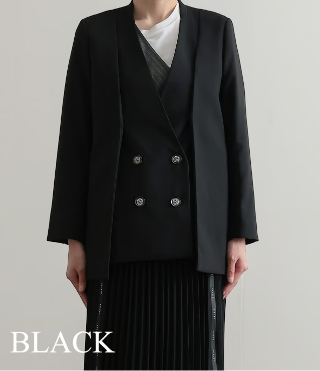 RISLEY ノーカラーショルダージャケット ブラック　　38 RISLEY ノーカラーショルダージャケット ブラック38