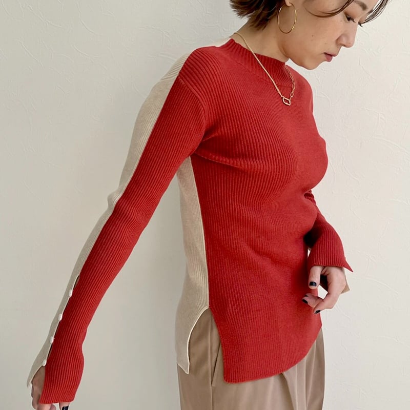 ANIECA Bicolor Rib Knit/バイカラーリブ ニット 黒×赤 ANIECA 現行
