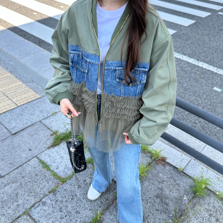 【MICALLE MICALLE】異素材切り替えブルゾン　ブラック MICALLE MICALLE】異素材切り替えブルゾン ブラック MICALLE MICALLE