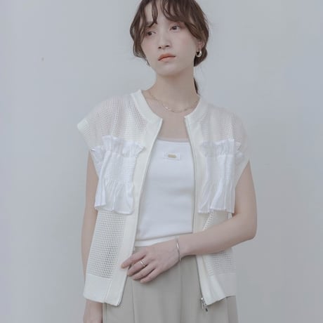 Eimeelaw(エイミーロー）シャーリングフリルメッシュベスト