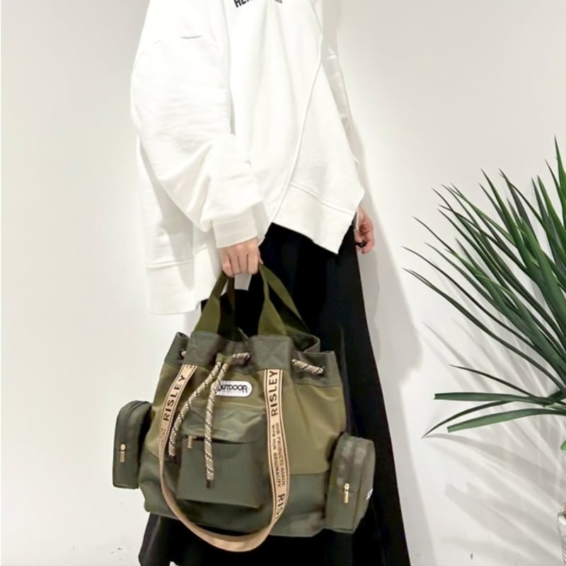 RISLEY×OUTDOOR トートバッグ ブラック/オリーブ RISLEY×OUTDOOR トートバッグ ブラック/オリーブ Risley(リズレイ