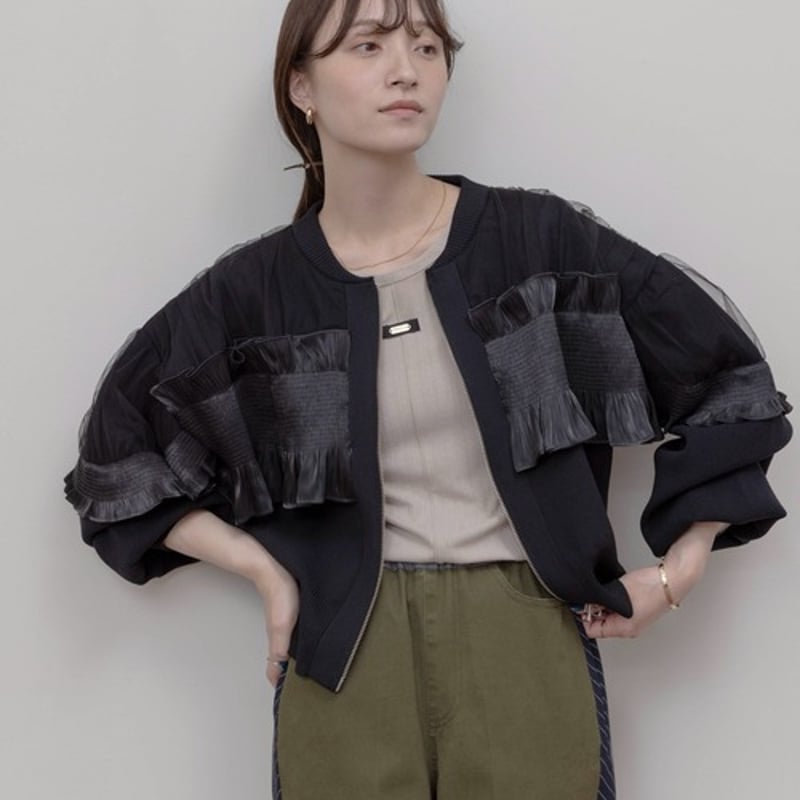 Eimeelaw（エイミーロー）シャーリングフリルニットブルゾン | ZAZABYS
