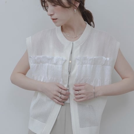 Eimeelaw(エイミーロー）シャーリングフリルメッシュベスト