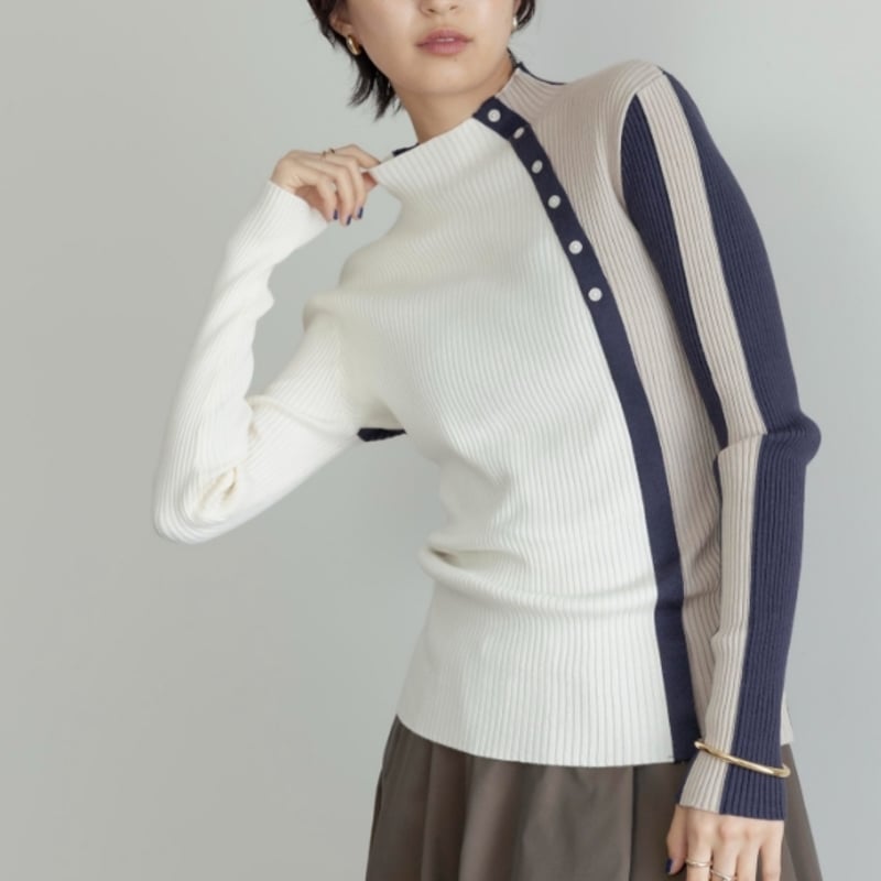Eimee law（エイミーロー）ボタン付きブロック配色リブニット