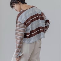 Eimeelaw(エイミーロー）ボーダーパッチワーククロップドエンブロトップス