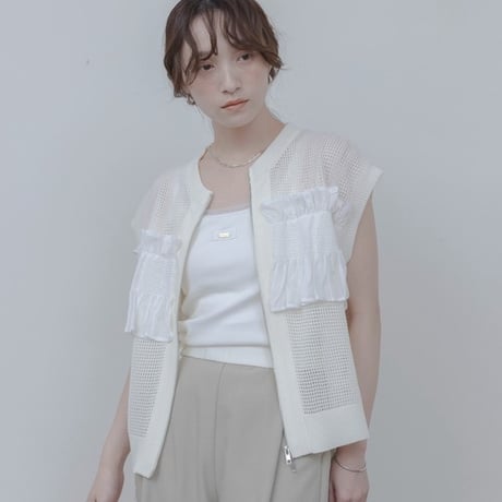 Eimeelaw(エイミーロー）シャーリングフリルメッシュベスト