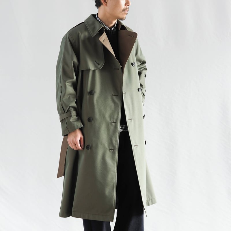 新見本工場　トレンチコートサイズ2 新品タグ付　　　　　　　ライナー付き はたやトレンチ 002CO ［ コットン × メリノウール ］ | 新見本工場