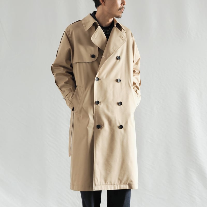 新見本工場　トレンチコートサイズ2 新品タグ付　　　　　　　ライナー付き はたやトレンチ 002CO ［ コットン × メリノウール ］ | 新見本工場