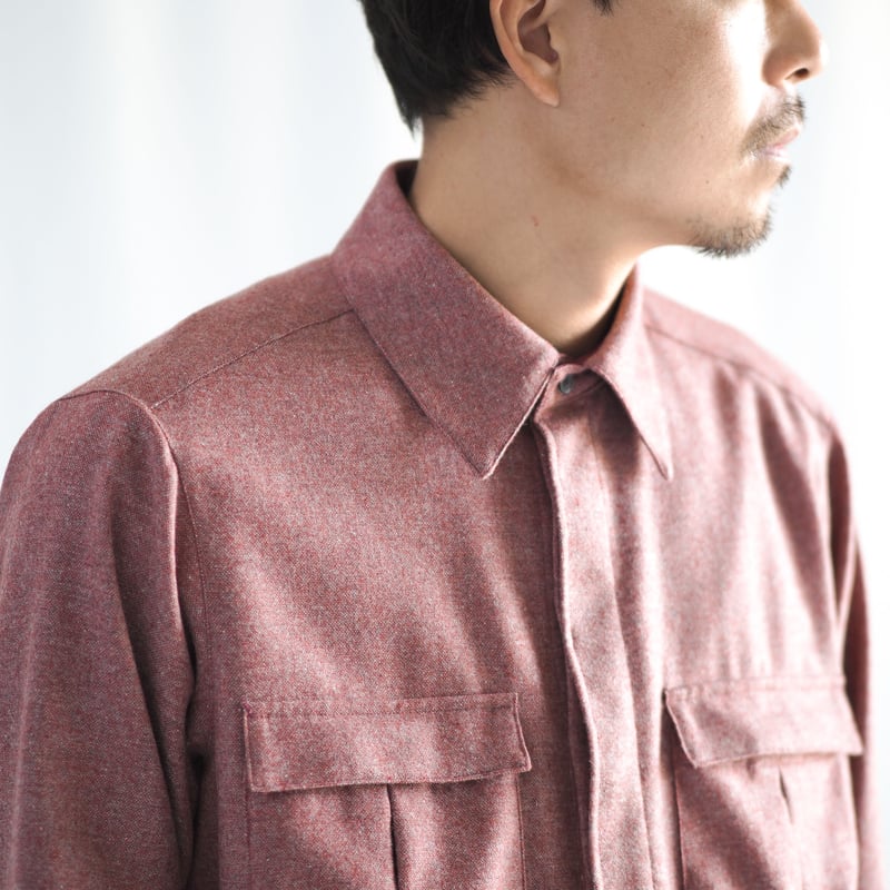 【人気】　45R 後染めリネンのサファリシャツ　開襟シャツ　麻　R刺繍 人気】 45R 後染めリネンのサファリシャツ 開襟シャツ 麻 R刺繍