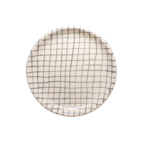 ハンドメイド 陶器製 プレート 皿 北欧 チェック柄 16.5cm ブルー / グレイ / レッド | Anna Broström