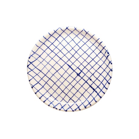 ハンドメイド 陶器製 プレート 皿 北欧 チェック柄 16.5cm ブルー / グレイ / レッド | Anna Broström