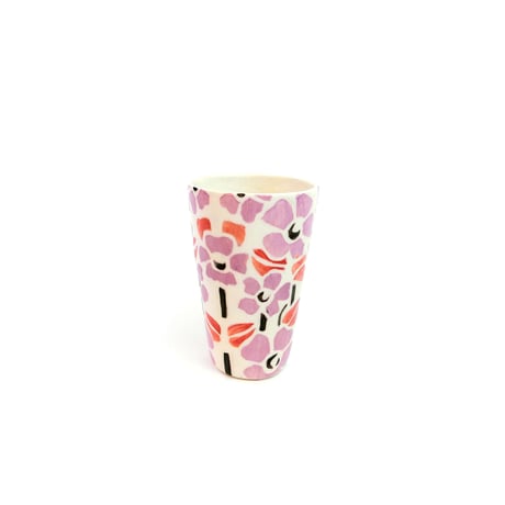マグ ハンドメイド 陶器製 取っ手なし 北欧 カラフル コーヒーカップ ハイ・マグ「フラワー」ピンク | Anna Broström