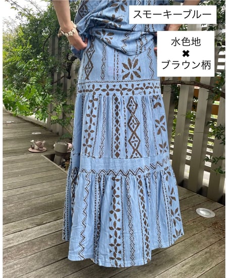 24501 タヒチタパボーダー柄逆スラブ天竺切替スカート