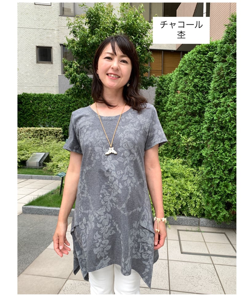 34003 ガーデニアピカケレイ柄チュニック | Pikake