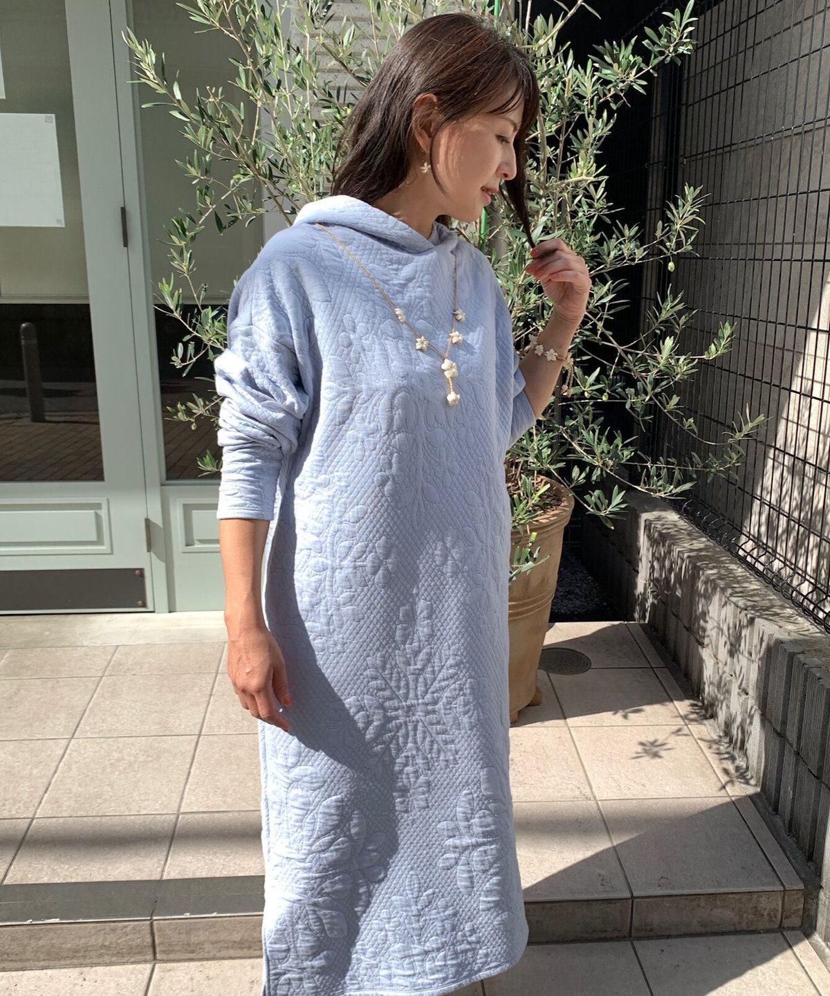 14305 ダイヤキルト柄キルティングフーディドワンピース | Pikake