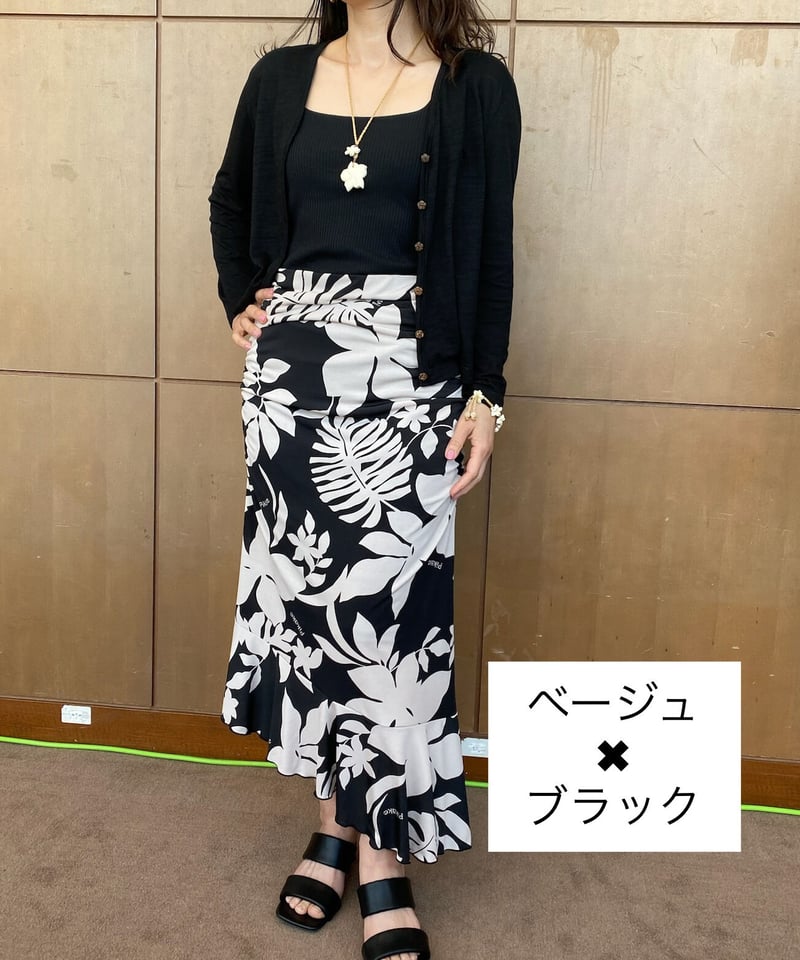 24504 パラダイスガーデン柄PEベア天竺アシメトリーヘムスカート