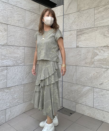 24503  ガーデニアピカケレイ柄シャンブレー綿スカート