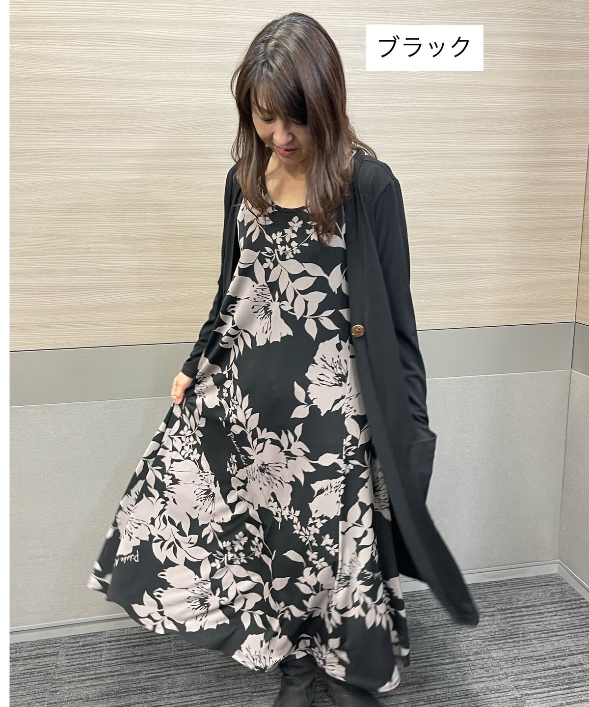 極美品　カネコイサオ　ロゴリボンマグノリア柄ロングワンピース　黒 ✨レアヴィンテージ✨WW カネコイサオ ロングワンピース レース