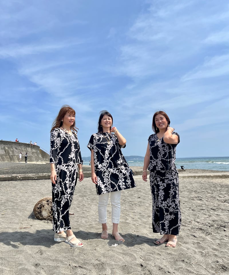 44300 ガーデニアピカケ柄ベアジョーゼット7分袖ワンピース | Pikake