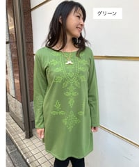 24003 綿モダール天竺キルト刺繍プリントチュニック