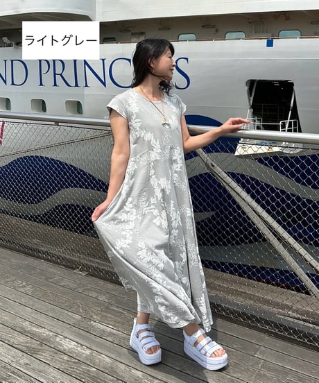 14311 ホワイトジンジャー柄フレンチAラインワンピース