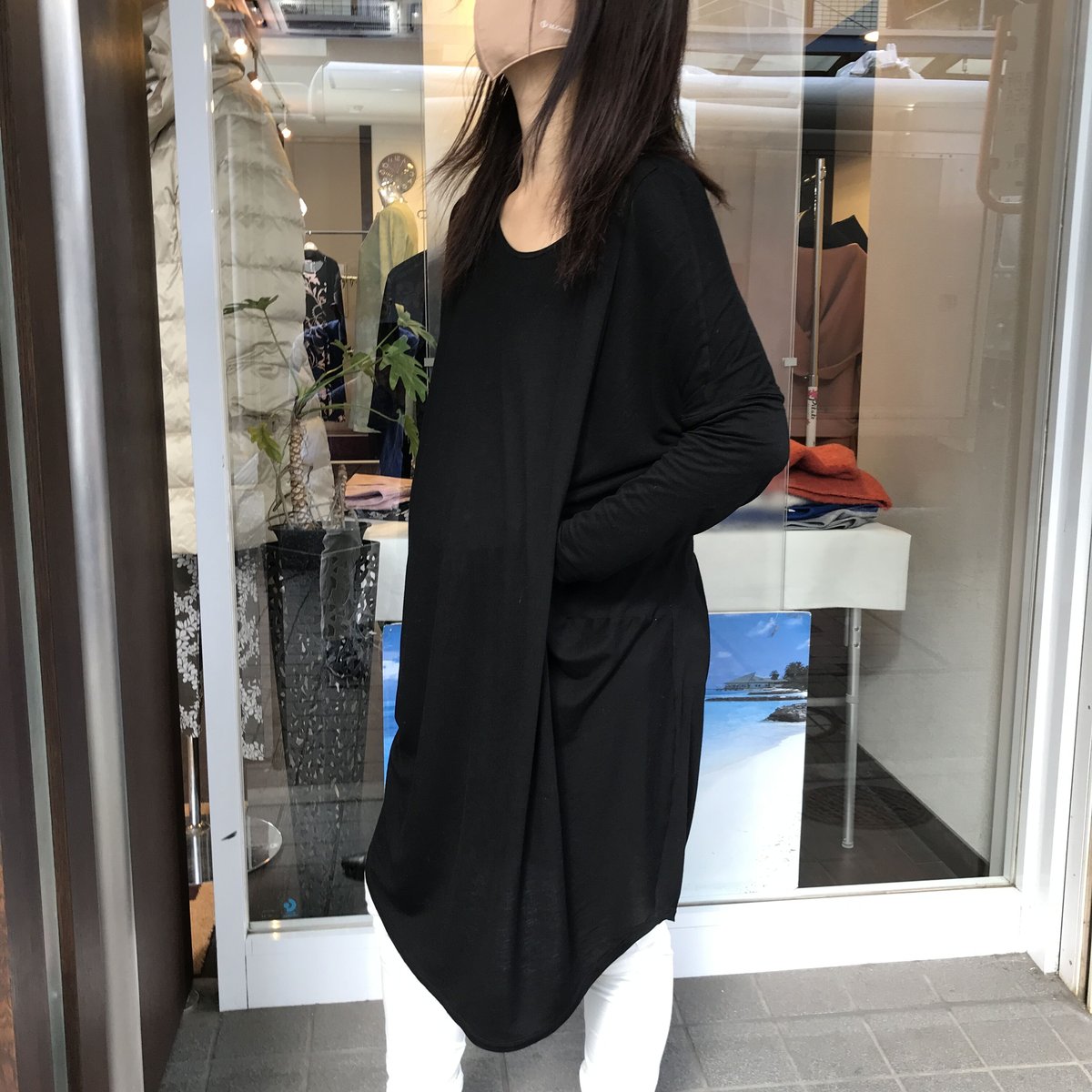 慈雨 バルーンパンツ 変形チュニック ワンピース ベージュ 新色