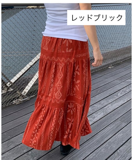 24501 タヒチタパボーダー柄逆スラブ天竺切替スカート