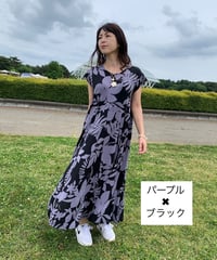 24304 パラダイスガーデン柄PEベア天竺フレンチAラインワンピース