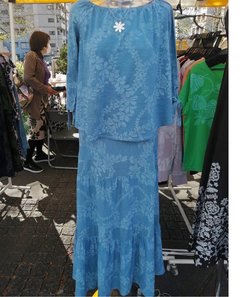 14505 レイ柄逆スラブ天竺切替ロングスカート | Pikake