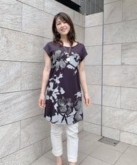 14000 綿モダール天竺NANO切替フレンチ袖チュニック
