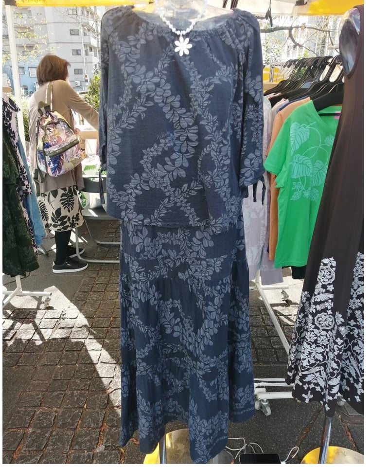 14505 レイ柄逆スラブ天竺切替ロングスカート | Pikake