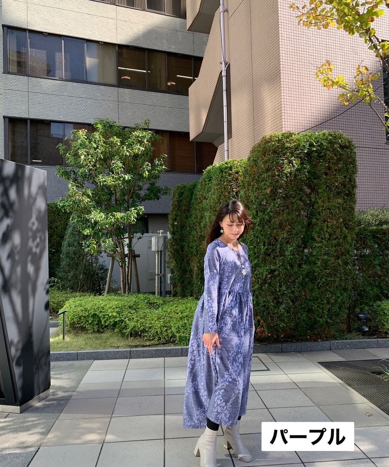 14300 レイ柄ジャガード長袖ワンピース | Pikake