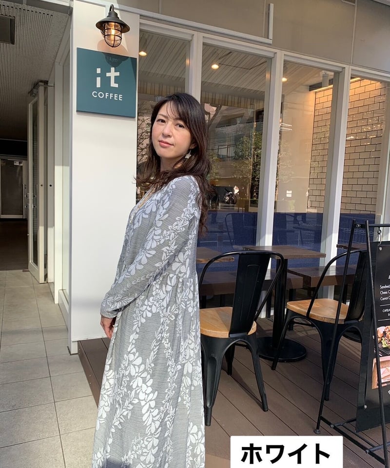 14300 レイ柄ジャガード長袖ワンピース | Pikake