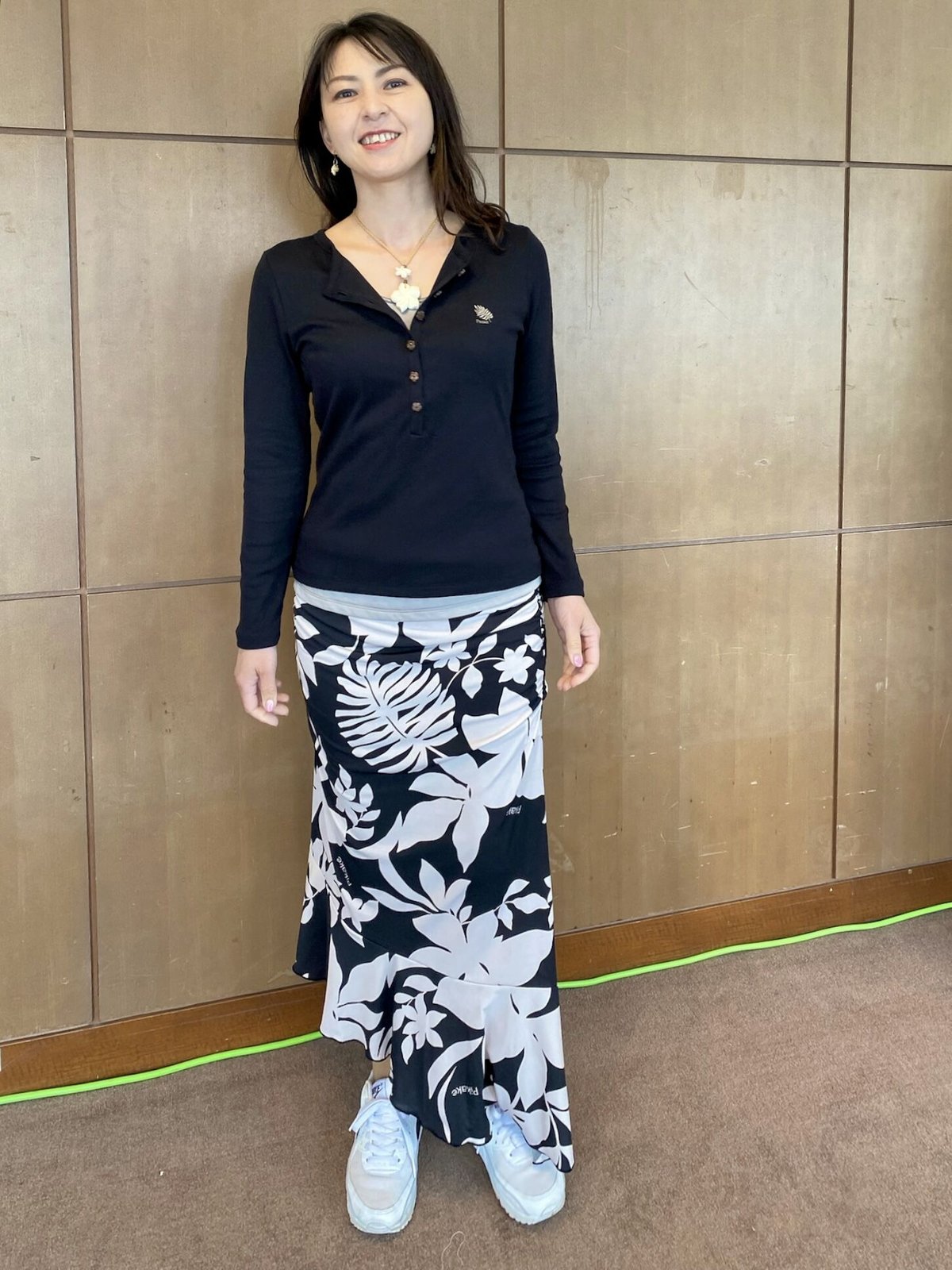 24504 パラダイスガーデン柄PEベア天竺アシメトリーヘムスカート | Pikake