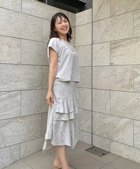 24503  ガーデニアピカケレイ柄シャンブレー綿スカート