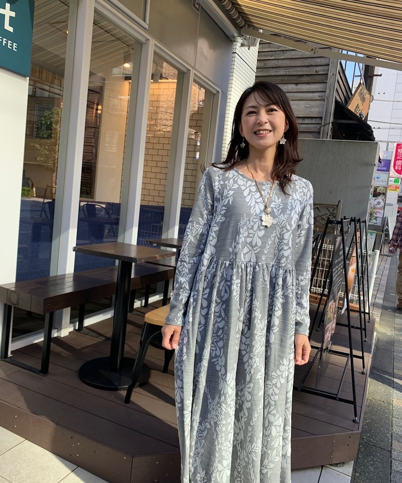 14300 レイ柄ジャガード長袖ワンピース | Pikake