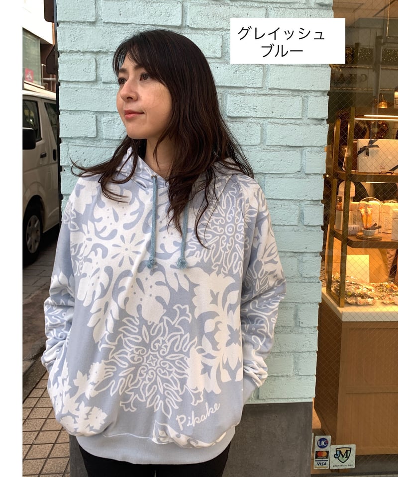 14001 薄手裏起毛キルト柄防染スエットパーカー | Pikake