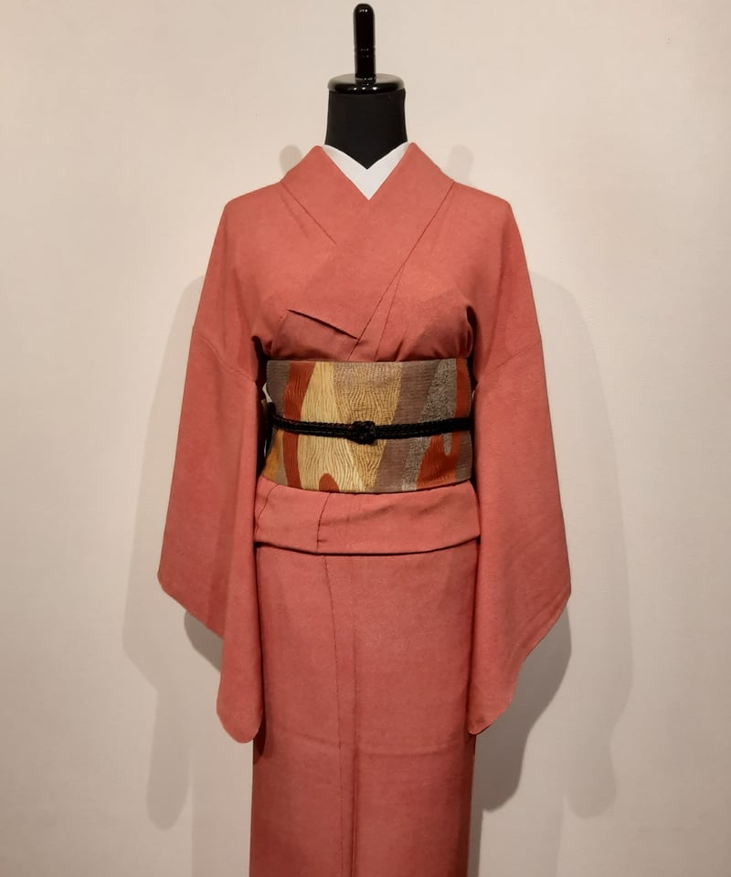 LULU35 着物 小紋 袷 鮫小紋 江戸三役 トールサイズ 赤茶 江戸小紋レンタル 江戸小紋Lサイズ 鮫小紋 赤茶色 一つ紋：華文