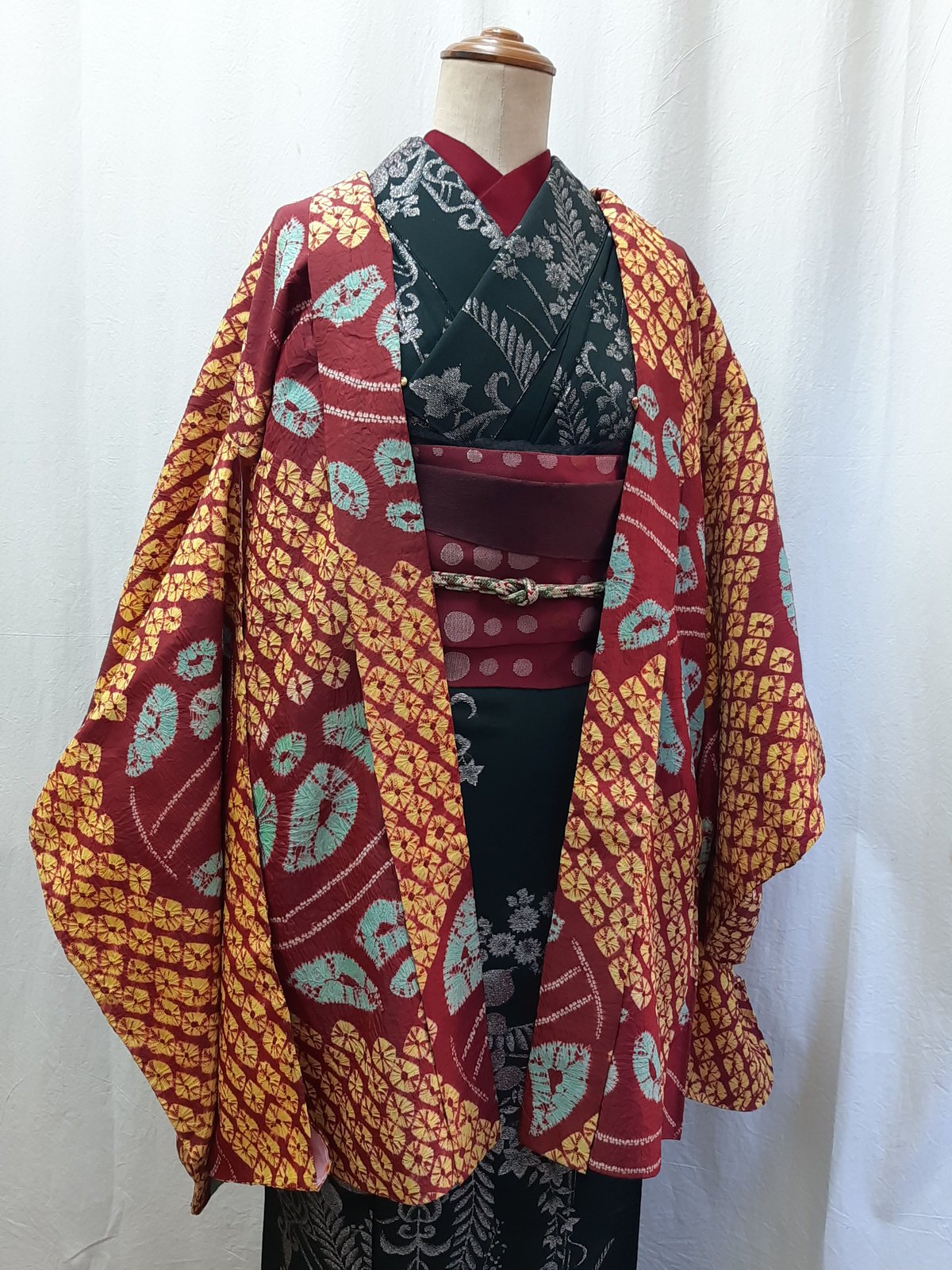 【博物館級】アンティーク 1900年頃 チベット十字絞り 羽織り サイズ感緩め 博物館級】アンティーク 1900年頃 チベット十字絞り 羽織り